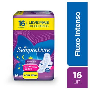 Absorvente com Abas Adapt Plus Noite e Dia Cobertura Suave Sempre Livre Leve 16 unidades