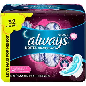 Absorvente Noites Tranquilas Cobertura Suave com Abas Always Noturno com 32 unidades