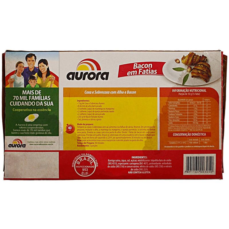 Bacon Resfriado Fatiado Aurora 250g | Mambo Supermercado São Paulo
