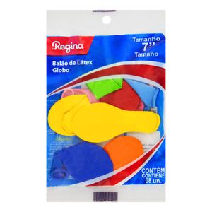 Balão de Latéx Globo Liso N°07 Cores Sortidas Regina 8 Unidades