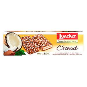 Biscoito Wafer sabor Coco Loacker Gran Pasticceria 100g