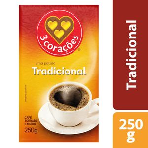 Café Torrado e Moído Tradicional a Vácuo 3 Corações 250g
