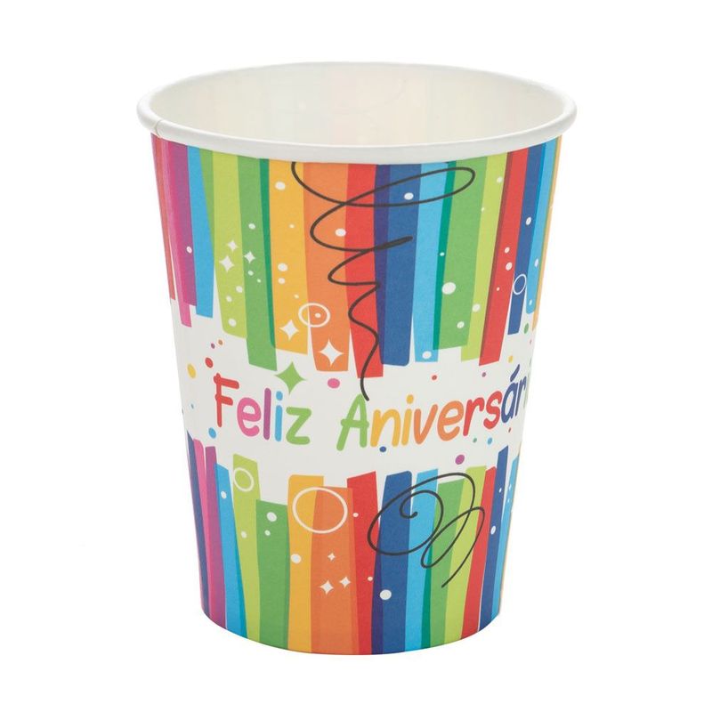 Copo-de-Papel-Feliz-Aniversario-Silver-Plastic-270ml-10-Unidades