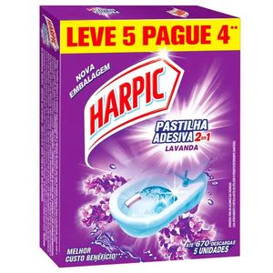 Pastilha Adesiva Sanitária Harpic Lavanda Embalagem Econômica com 5 unidades