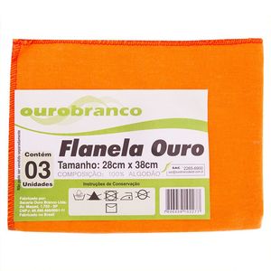 Flanela Amarela Ouro Branco 28cm x 38cm com 3 unidades