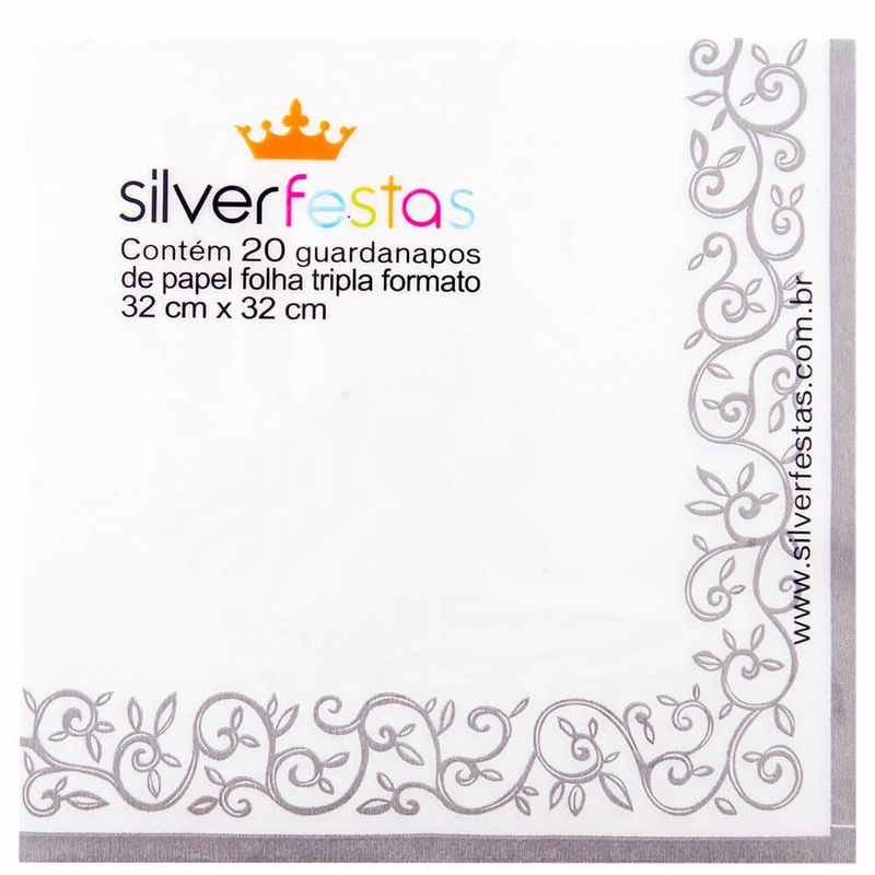 Guardanapo-Estampado-Borda-Prata-Silver-Festas-32cm-32cm-Com-20-un