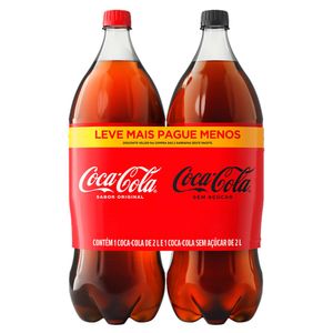 Kit Coca-Cola Original + Coca-Cola Sem Açúcar Pet 2L Cada Leve Mais Pague Menos