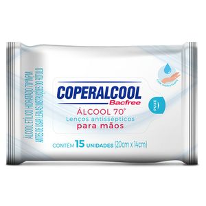 Lenço Umedecido Antisséptico Álcool 70° para Mãos Coperalcool Pacote 15 Unidades