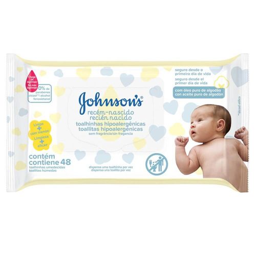Lenço Umedecido Recém-Nascido sem Fragrância Johnson's 48 unidades