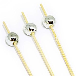 Palito em Bambu para Petiscos Bolinha Prata Silver Plastic com 20 unidades