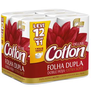 Papel Higiênico Extra Soft Folha Dupla Cotton 30m Leve 12 Pague 11