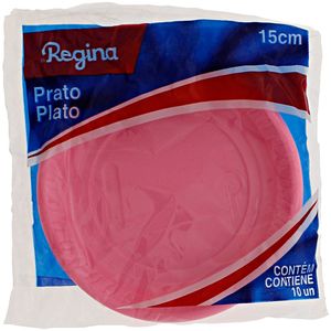 Prato de Plástico Rosa Regina 15cm com 10 unidades