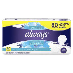 Protetor Diário Sem Perfume Always 80 unidades