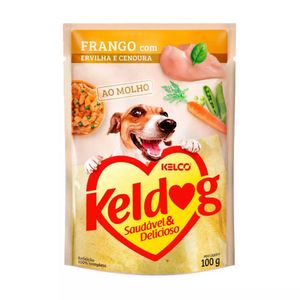 Ração Sachê Frango, Ervilha e Cenoura Keldog 100g