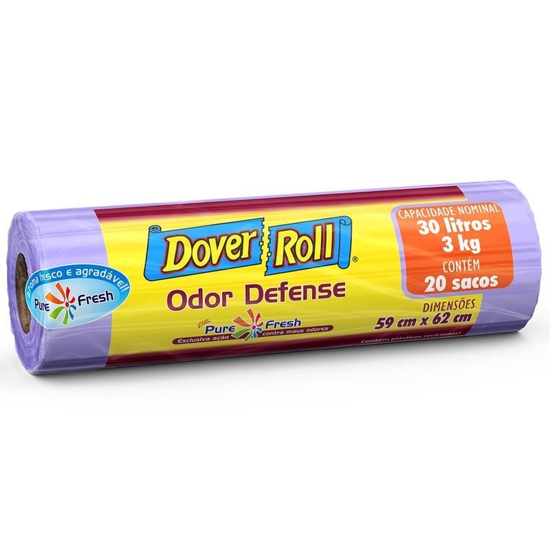 Saco-de-Lixo-Odor-Defense-Lilas-30-Litros-Dover-Roll-Com-20-Unidades