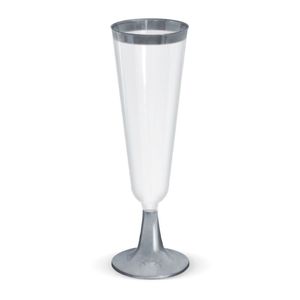 Taça para Champanhe Borda Prata Silver Plastic 150ml 12 Unidades