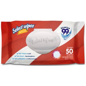 Toalhas Umedecidas Bactericida Select Wipes com 50 Unidades