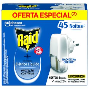Repelente Elétrico Líquido Anti Mosquitos Raid Aparelho + Refil 32,9ml