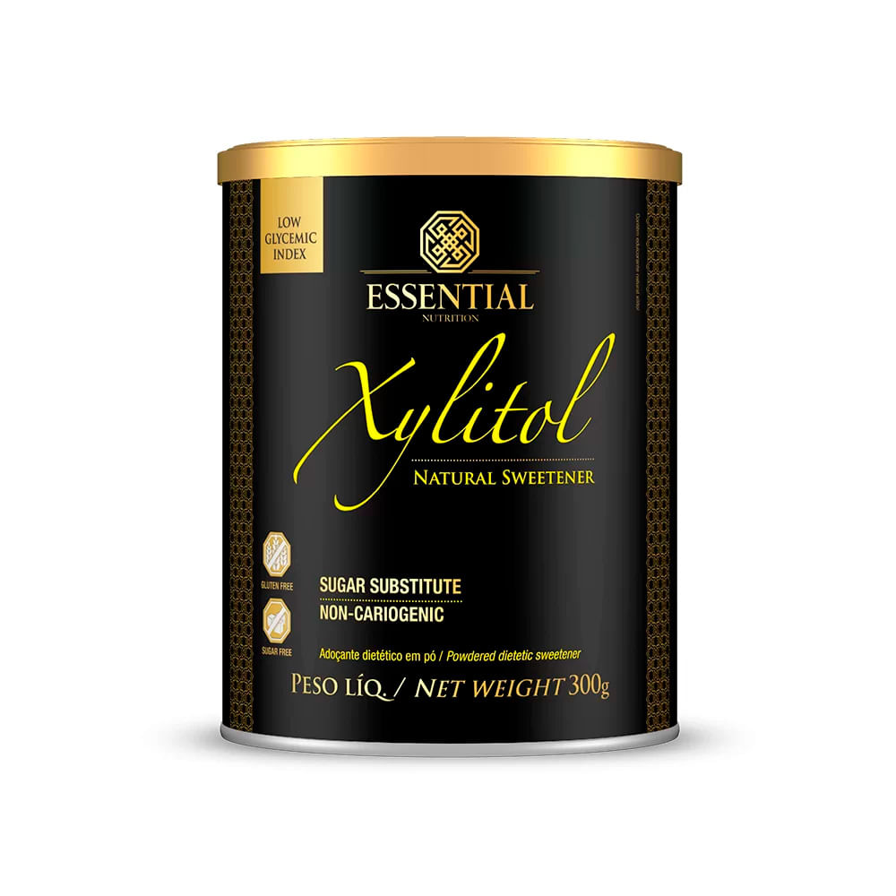 Adoçante Dietético em Pó Xylitol Sem Glúten Essential Nutrition 300g