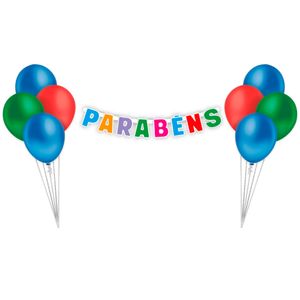 Kit Parabéns Faixa e 9 Balões Multicolorido Latex