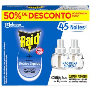 Refil para Repelente Elétrico Líquido Regular Raid 32,9ml com 2 Unidades