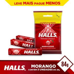 Drops de Morango Halls 84g com 3 unidades