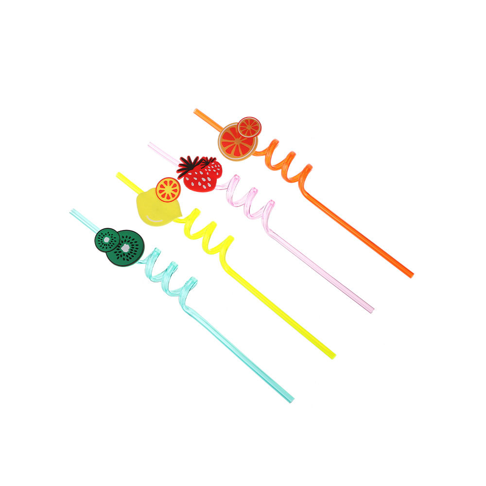 Canudos Espirais Divertidos Frutas 26cm 4 unidades SilverFestas