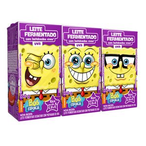 Pack Leite Fermentado Uva Bob Esponja Elegê Caixa 160g 3 Unidades