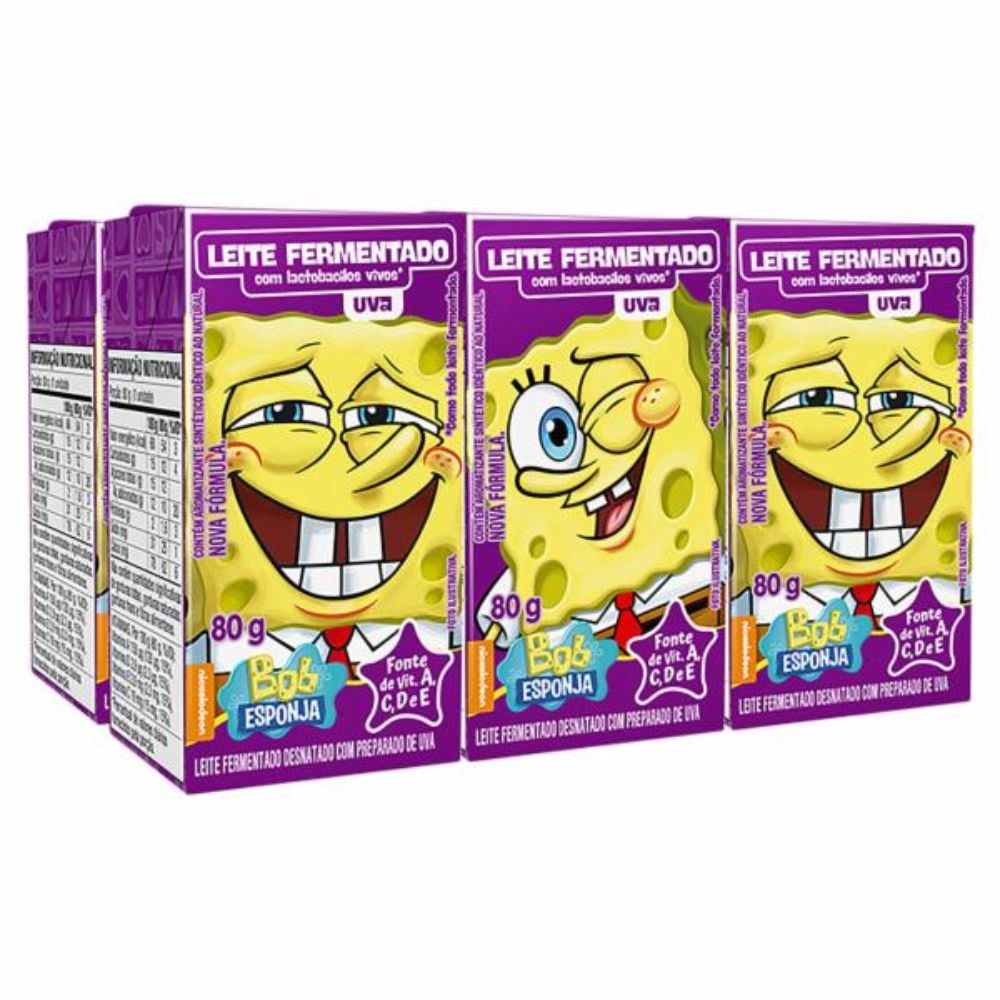 Pack Leite Fermentado Uva Bob Esponja Elegê Caixa 160g 3 Unidades