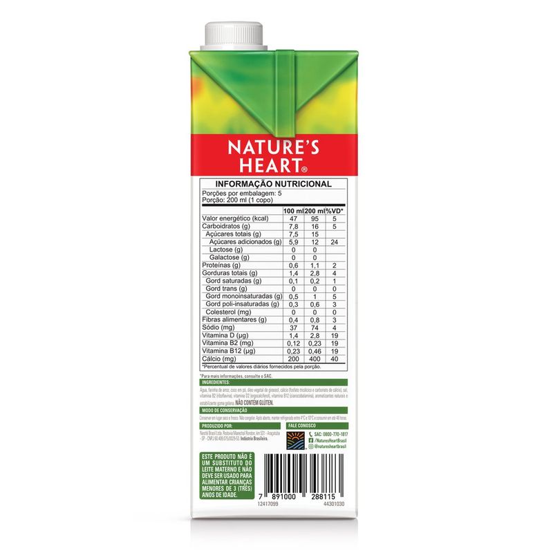 Bebida Vegetal Coco E Arroz Nature´s Heart 1 Litro Mambo Supermercado