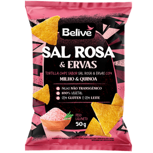 Tortilla Chips Sabor Sal Rosa e Ervas Sem Glúten Belive 50g