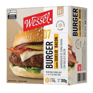 Hambúrguer Bovino com Queijo e Bacon Smash Burger Wessel 300g