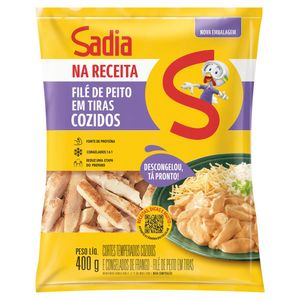 Peito de Frango Temperado em Tiras Cozido e Congelado  Na Receita Sadia 400g