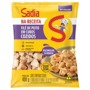 Peito de Frango Temperado em Cubos Cozido Congelado Na Receita Sadia 400g