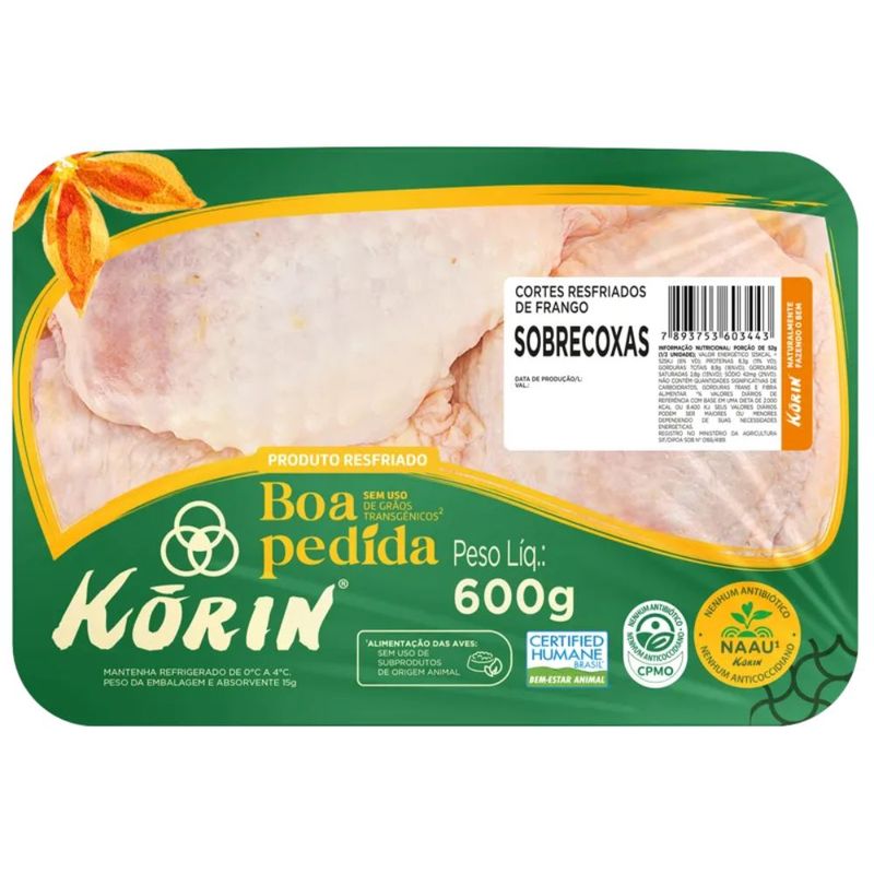 Sobrecoxas De Frango Resfriada Sem Transgênicos Korin 600g Mambo Supermercado São Paulo 1039