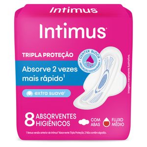 Absorvente Intimus Gel Tripla Proteção Cobertura Suave com Abas 8 unidades