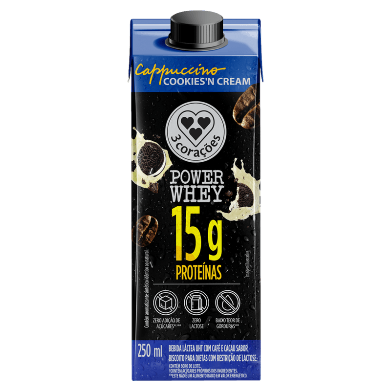 7896045110629Bebida-Lactea-Cookies-N-Cream-Power-Whey-3-Coracoes-250ml