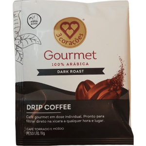 Café Torrado e Moído Individual Gourmet Dark Roast Drip Coffee 3 Corações Sachê 11g