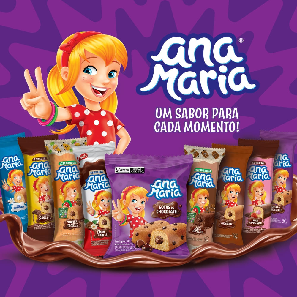 Mini Bolo Sabor Baunilha Ana Maria Recheio e Gotas de Chocolate 35g