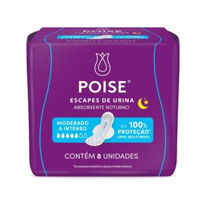Absorvente com Abas Noturno Poise com 8 Unidades