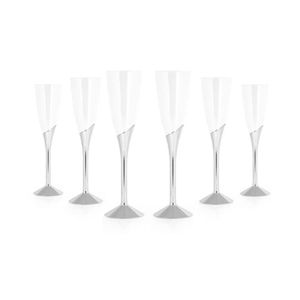 Taça para Champanhe Base Prata Silver Plastic 150ml 6 Unidades