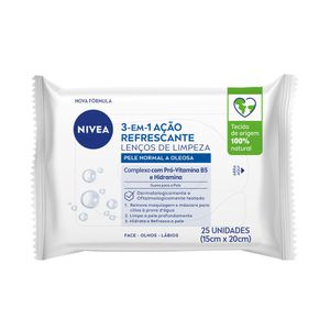 Lenço de Limpeza Facial Ação Refrescante 3 em 1 Nivea 25 unidades