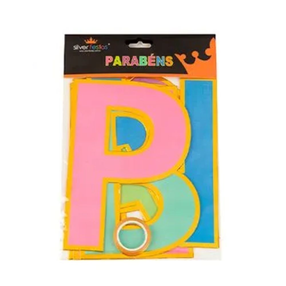Faixa Decorativa Parabéns Colorido 2m - SilverFestas
