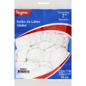 Balão Liso Formato Pera Cor Branco N°7 Regina com 50 Unidades