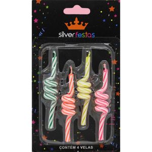 Velas Tubo Colorida Silver Festas com 4 Unidades