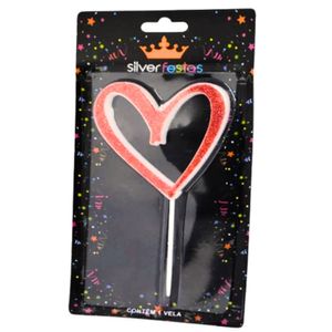 Vela com Glitter Coração Vermelho Silver Festas
