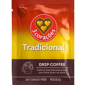 Café Torrado e Moído Individual Tradicional Drip Coffee 3 Corações Sachê 10g