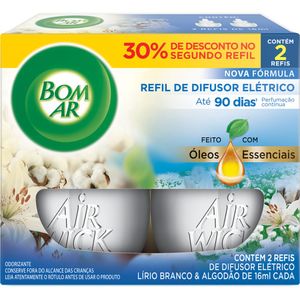 Desodorizador Lírio Branco e Algodão Air Wick Bom Ar 16ml com 2 Refis 30% Desconto
