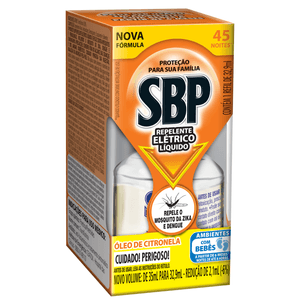Repelente Elétrico Líquido Óleo de Citronela Refil SBP Caixa 32,9ml