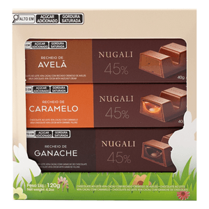 Trio de Chocolates Avelã, Caramelo e Ganache Nugali 120g com 3 Unidades